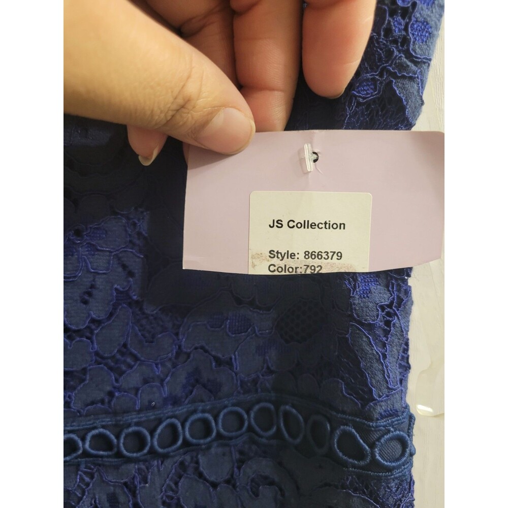 JS Collections Navy Lace Mermaid Gown Cap Sleeve Notch Neck Formal Dress 10 NWT - Picture 4 of 10